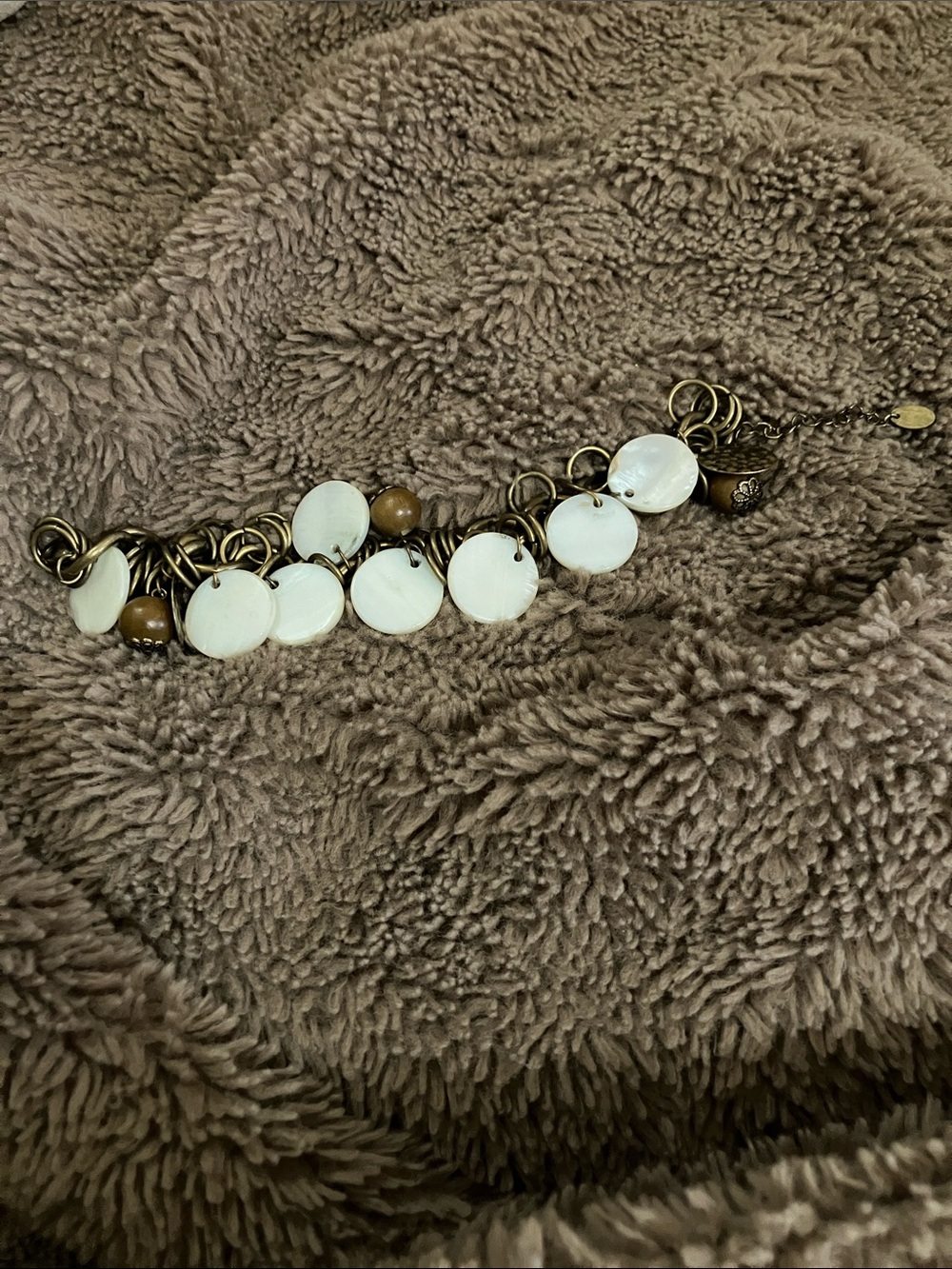 Claire's White Shell Disc and Brown Bead Charm Bracelet